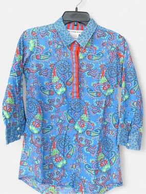 Gretchen Scott Designs Blue Paisley Men’s Button-Down Shirt with Red Trim